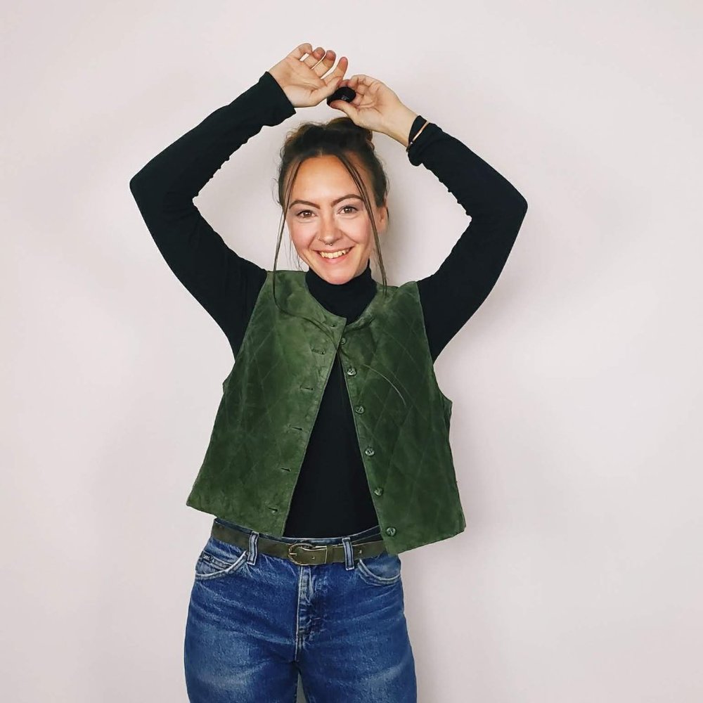 NWT Vintage Susan Bristol PIG SUEDE Quilted Vest